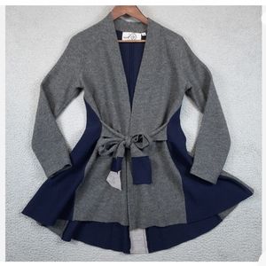 Anthropologie Rosie Neira Cardigan Womens Large Wool Colorblock Waist Tie Hi Low